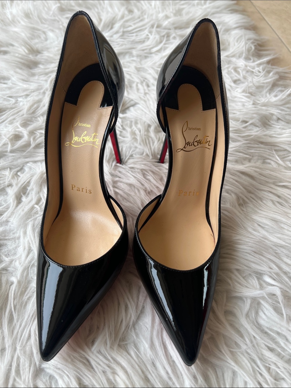 Christian Louboutin Black Patent Leather Pointed Stiletto Pumps with Red Sole - Picture 7 of 12
